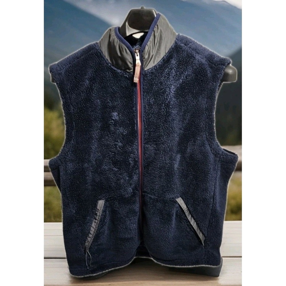 True Grit Mens XL Frosty Tipped Pile Fleece Vest Navy Blue Full Zip 81M28NDP